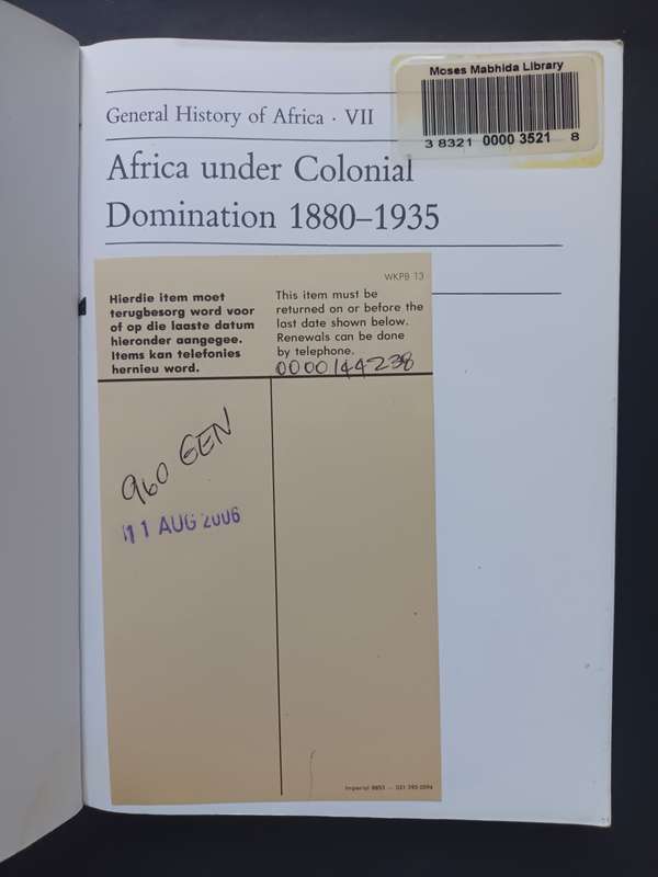 VII Africa under Colonial Domination 1880-1935 (General History of Africa) / A. ADU BOAHEN
