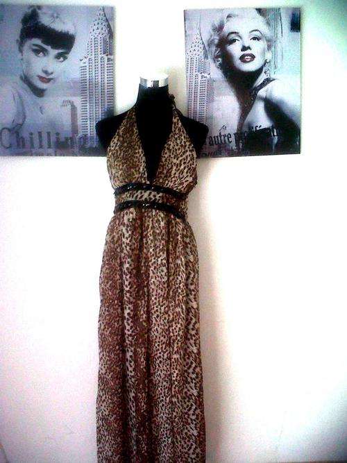 Gorgeous Leopard Print chiffon  Halter dress with beading (L)