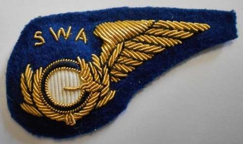 South West African Airways Half Wing Bullion Wire on Felt Padded 65mm x 35mm