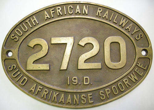 SAR SAS Brass Number Plate Class 19D Steam Loco Nr 2720 (Pre-WWII) Last built in Germany See Details