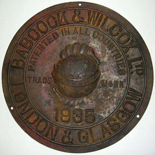 Steam Plaque Metal Babcock & Wilcox Ltd Patented All Countries Trade Mark Steam 1935 London &Glasgow