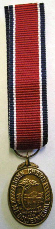 Miniature John Chard Medal No Rim @ Back Small Coat of Arms Un-voided Acorn Large Suspender Ring
