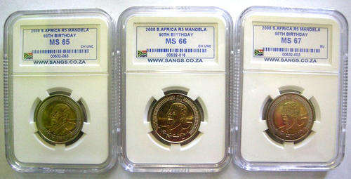 Mandela 2008 Birthday Coin Set of Three MS65, MS66 & MS67 SANGS Graded