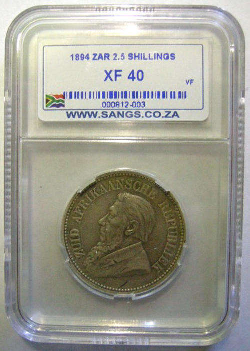 1894 ZAR 2.5 Shillings (Half Crown) XF 40 SANGS Graded