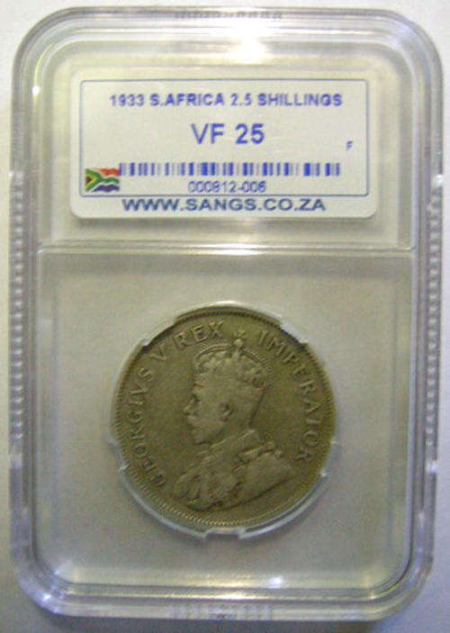 1933 S. Africa 2.5 Shillings VF 25 SANGS Graded