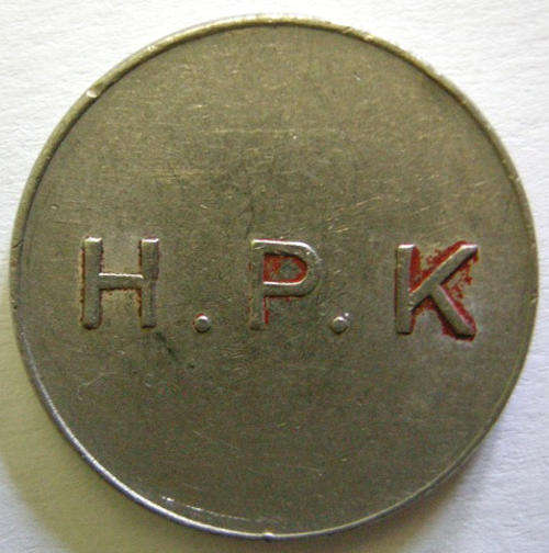 Token HPK (General Post Office) 24mm Similar to Hern 442m Traces of Red Paint See Description
