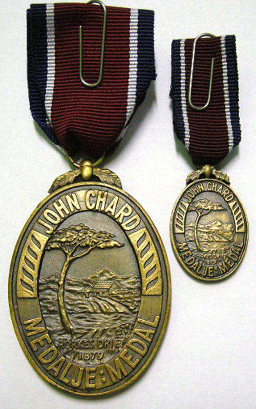 Full Size John Chard Medal Nr on Rim Voided Acorn Thick Lettering Small Thick Susp Ring w/ Miniature