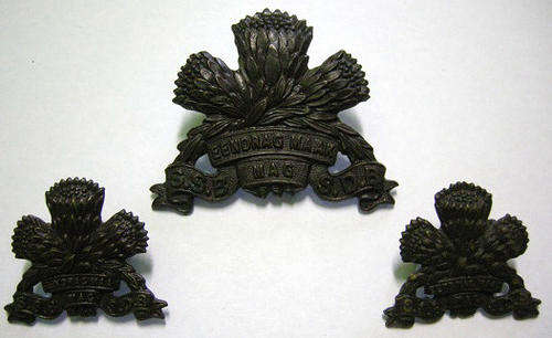 Special Service Batttalion Blackened Cap & Collar Badges Owen 1289, 1290 & 1291