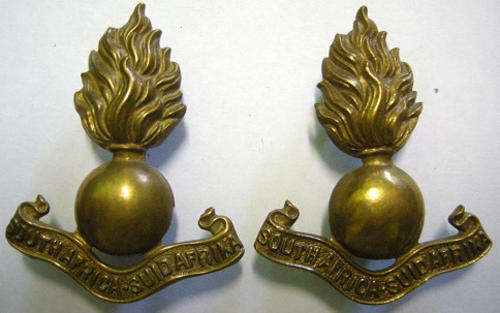SA Artillery Brass Collar Badges Pair Owen  839 & 840
