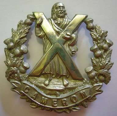 The Queen's Own Cameron Highlanders White Metal Slider Type Cap Badge