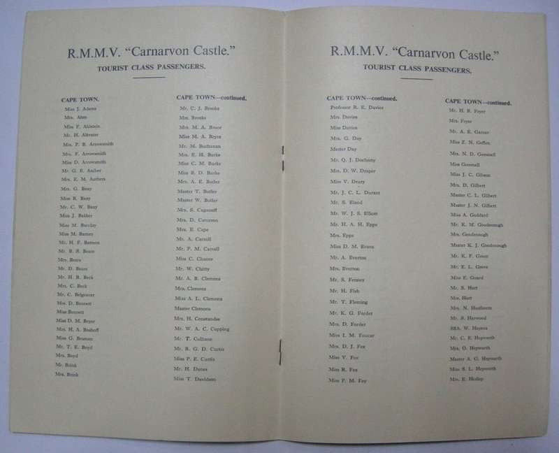 Union Castle Line List of Passengers 12th July 1951  214mm x 134mm Closed