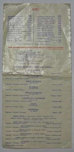 Union Castle Line Provisonal Timetable January 1953 242mm x 457mm Open 242mm x 115mm Closed