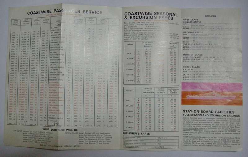 Union-Castle Safmarine Seasonal & Excursion Fairs & Sailings Jan-Dec1969 382x226mmOpen226x95mmClosed