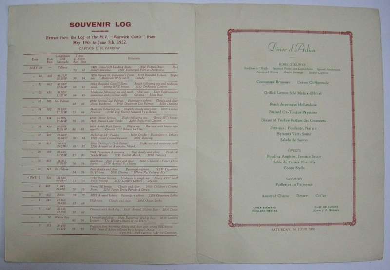 Union Castle Line Souvenir Log May 19th - June 7th 1952 374mm x 254mm Open 254mm x 182mm Closed