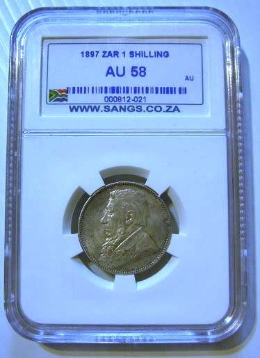 1897 ZAR 1 Shilling AU 58 SANGS