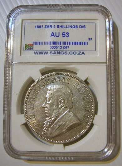 1892 ZAR 5 Shilling D/S AU 53 SANGS