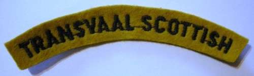 Transvaal Scottish 1st Battalion Shoulder Title Embroidered on Felt Dinnes 1978