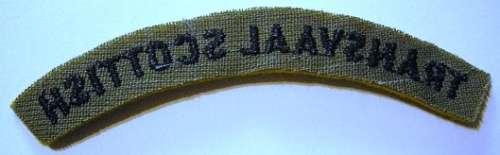 Transvaal Scottish 1st Battalion Shoulder Title Embroidered on Felt Dinnes 1978