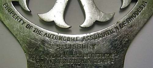 Rhodesia AA Car Badge Salisbury 136mm x 94mm