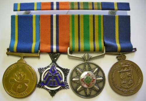 Full Size SA Police Medal Group of Four Named to A/O JP Fouche w/ Ribbon Bar