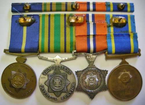 Full Size SA Police Medal Group of Four Named to A/O JP Fouche w/ Ribbon Bar