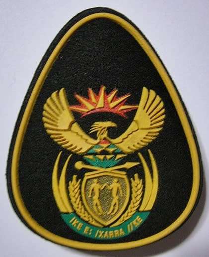 SANDF Sergeant Major Rank Insignia Single Rubberised Padded Right Handed Three Pins 70mm x 57mm