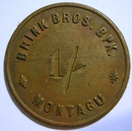 Token Brink Bros Bpk Montagu Brass 1/- 33.2mm Hern 70k