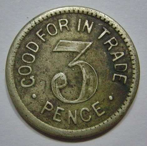 Token Good For In Trade 3 Pence White Metal 22mm x 1.7mm