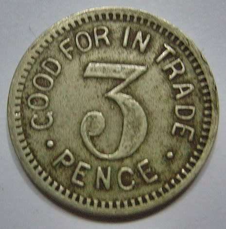 Token Good For In Trade 3 Pence White Metal 22mm x 1.7mm