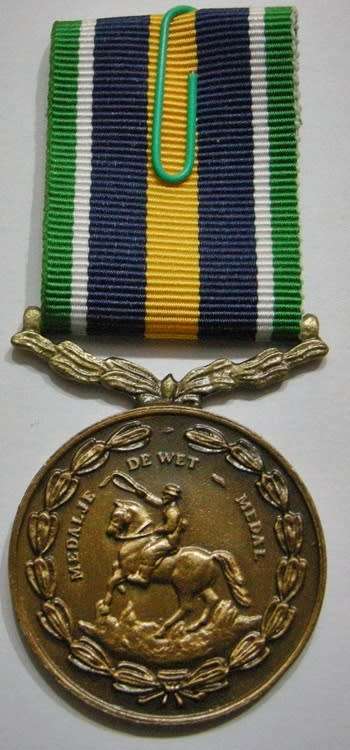 Full Size De Wet Medal Numbered at Back Uniface Suspender