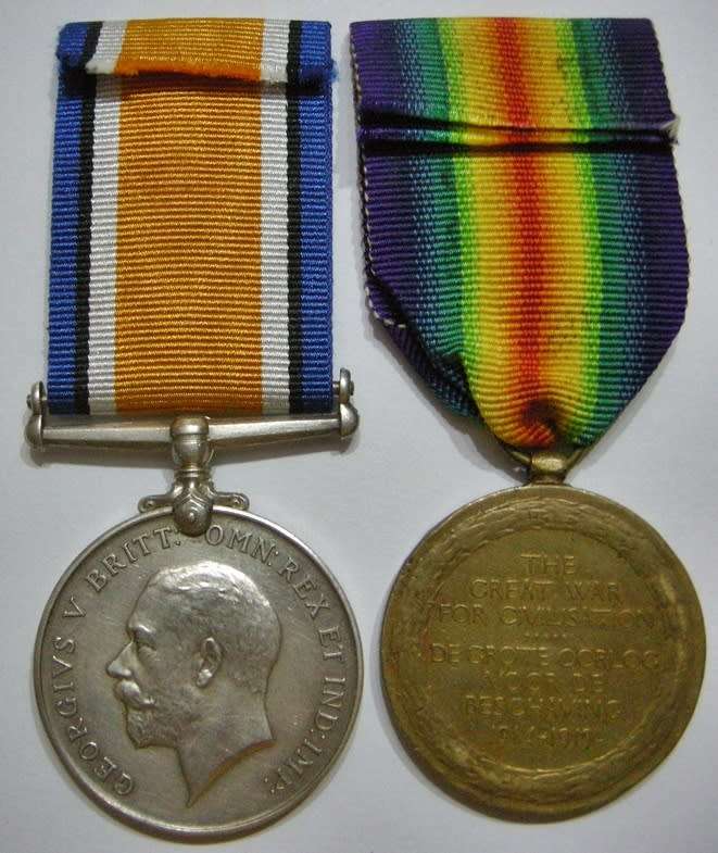 Full Size WWI British War Medal & Full Size WWI Victory Medal Skimmed