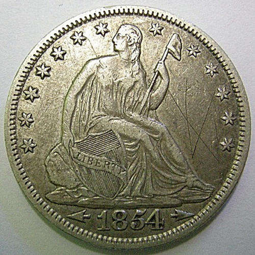 Coin USA 1854 Half Dollar Seated Liberty Arrows at Date (Note scratches on both sides.)