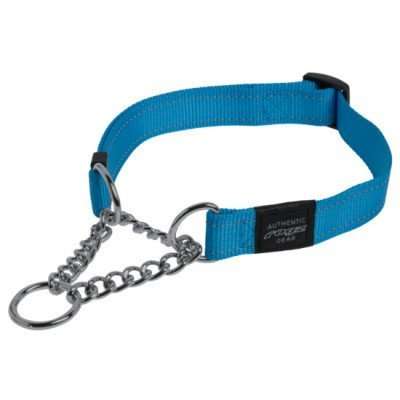 Rogz Obedience Half-Check Collar Reflective Stitching (Medium Turquoise)