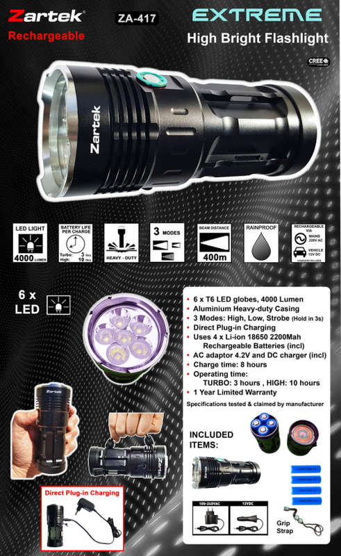 ZARTEK ZA-417 Extreme Power Torch 4000 lumens