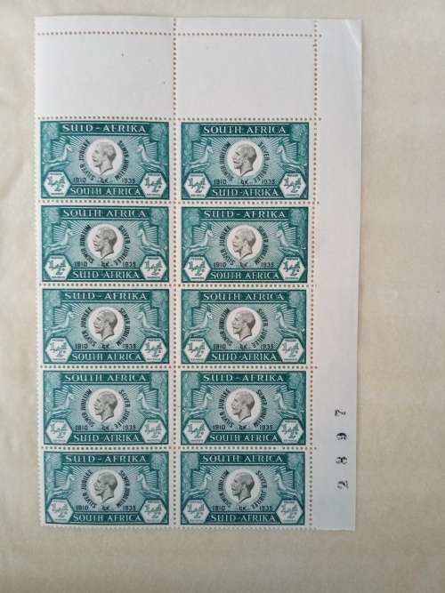 Union of South Africa 1935 1/2d block of 10