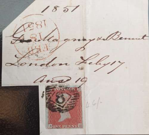 1851 Great Britain penny red on piece