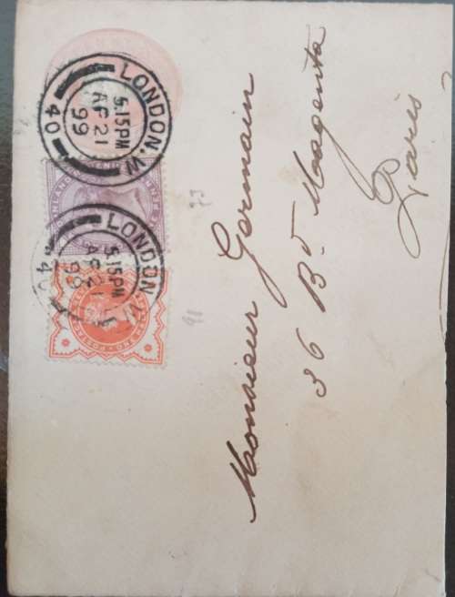 1899 Great Britain cover uprated with 1 penny lilac and 1/2 penny.
