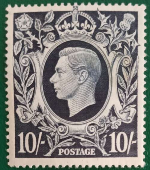 1939 Great Britain KGVI 10 shilling dark blue. MLH. Catalogue R5200 scarce in mint condition.