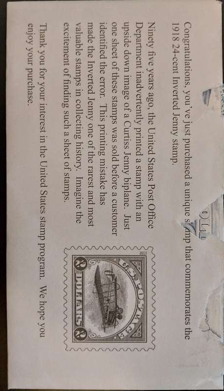 USA Inverted Jenny commemorative sheet in original envelope