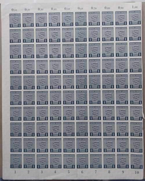 Germany Provinz Sachsen sheet of 100 x 1 Pfennig, minor faults on right side