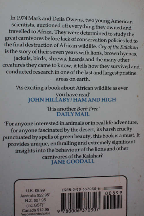 Cry of the Kalahari by Mark and Delia Owens