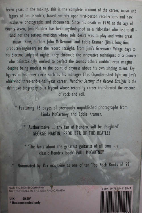 Hendrix, Setting the Record Straight by John McDermott with Eddie Kramer