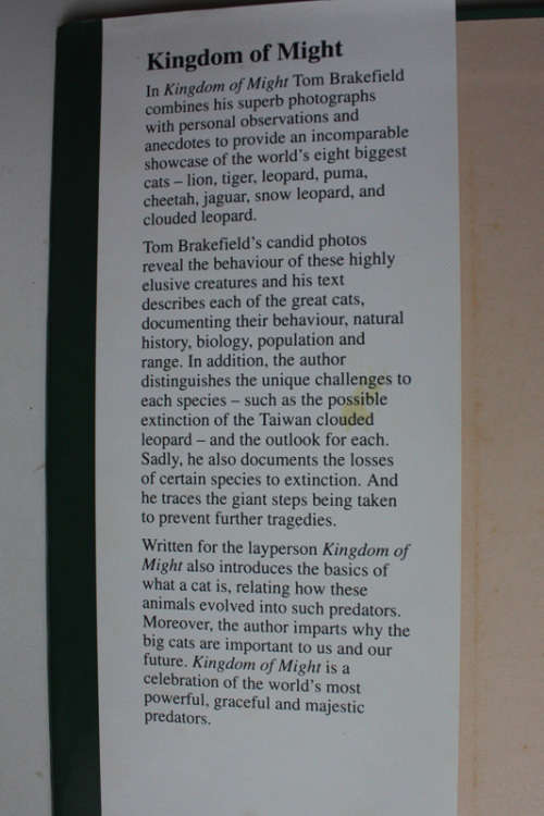 Kingdom of Might: The World`s Big Cats by Tom Brakefield