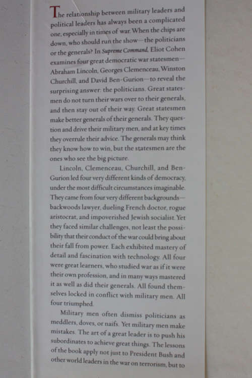 Supreme Command: Soldiers, Statesmen and Leadership in Wartime by Eliot A. Cohen