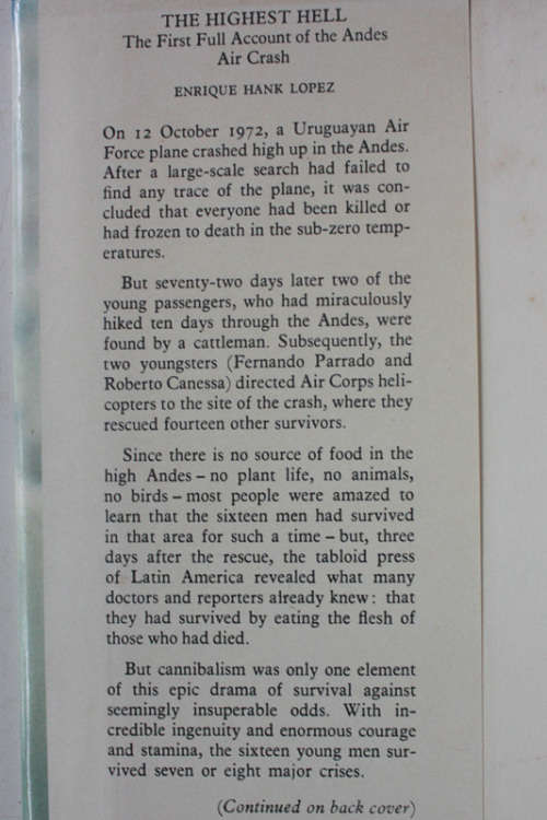 The Highest Hell: First Full Account of the Andes Air Crash by Enrique Hank Lopez