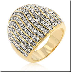 14kt GOLD BONDED PAVE CRYSTAL COCKTAIL RING IN GOLDTONE SIZE 7