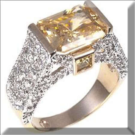 DESIGNER GOLD PLATED YELLOW ,CLEAR/WHITE CZ RING SIZE 6