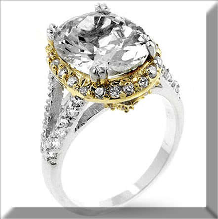 WHITE GOLD RHODIUM PLATED WITH TOUCH OF GOLD CLEAR/WHITE CZ RING SIZE 6