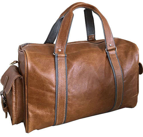 100% Genuine Leather High Quality Handcrafted Duffel, Travel, Gym Bag - Unisex - Light Brown Colour