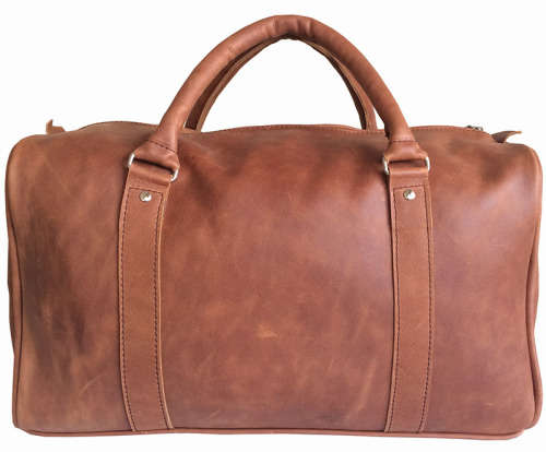 100% Full Grain Leather High Quality Handcrafted Duffel,Weekender,Luggage, Travel, Gym - Color Brown